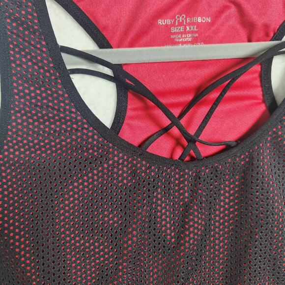 Ruby Ribbon Mesh Racerback Active Tank Top Atomic Red Black XXL Plus Gym Fitness - Picture 4 of 12